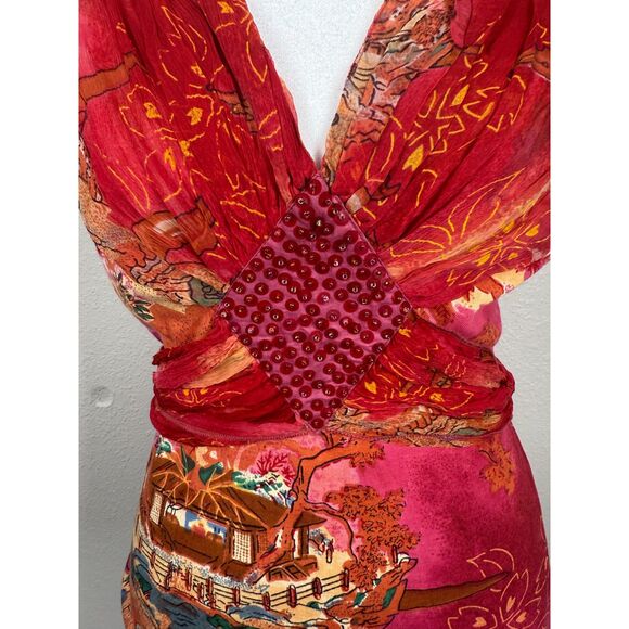 Vtg Y2k Rene Derhy Womens Red Babydol Tank Sz 6/8 Asian Fairycore Artsy Whimsy - Picture 2 of 11